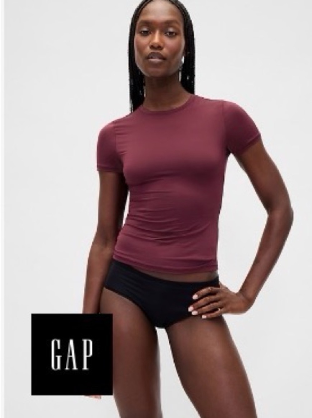 GAP Second Skin Short Sleeve Crewneck Top in Wine